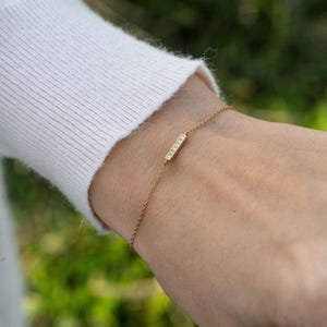 Line Diamond Bracelet, Minimal Diamond Bracelet, Diamond Stacking Bracelet, Natural Diamond, Solid 14k Gold