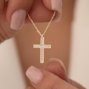 Diamond Cross Necklace, Dainty Cross Pendant, Natural Diamond, Solid 14k Gold, Cross Necklace, Small Cross Pendant