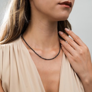 Black Diamond Tennis Necklace, Tennis Necklace, 14k Solid Gold Necklace, Black Rhodium Necklace
