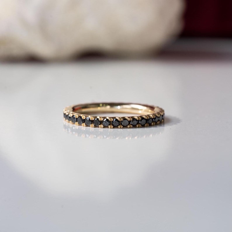 14k Gold Black Diamond Eternity Wedding Band - Etsy