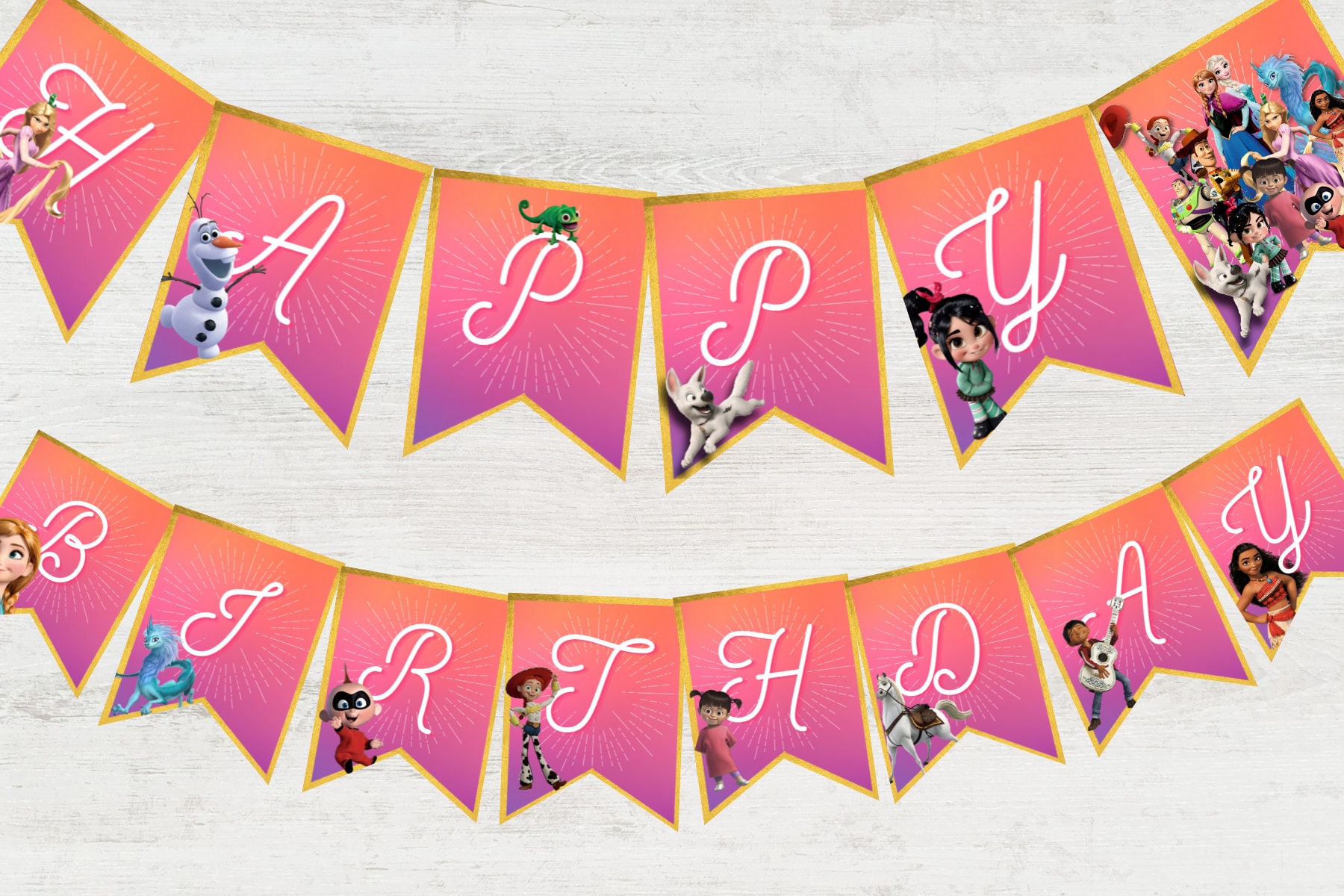 Disney Character Themed Birthday Banner Digital DIY Printable Etsy