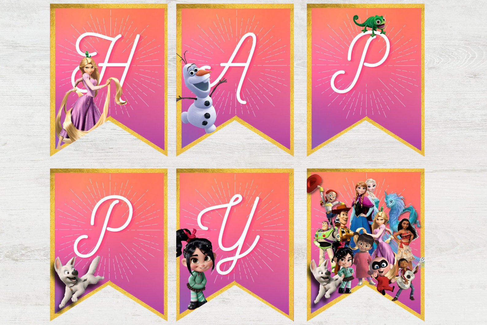 Disney Character Themed Birthday Banner Digital DIY Printable | Etsy