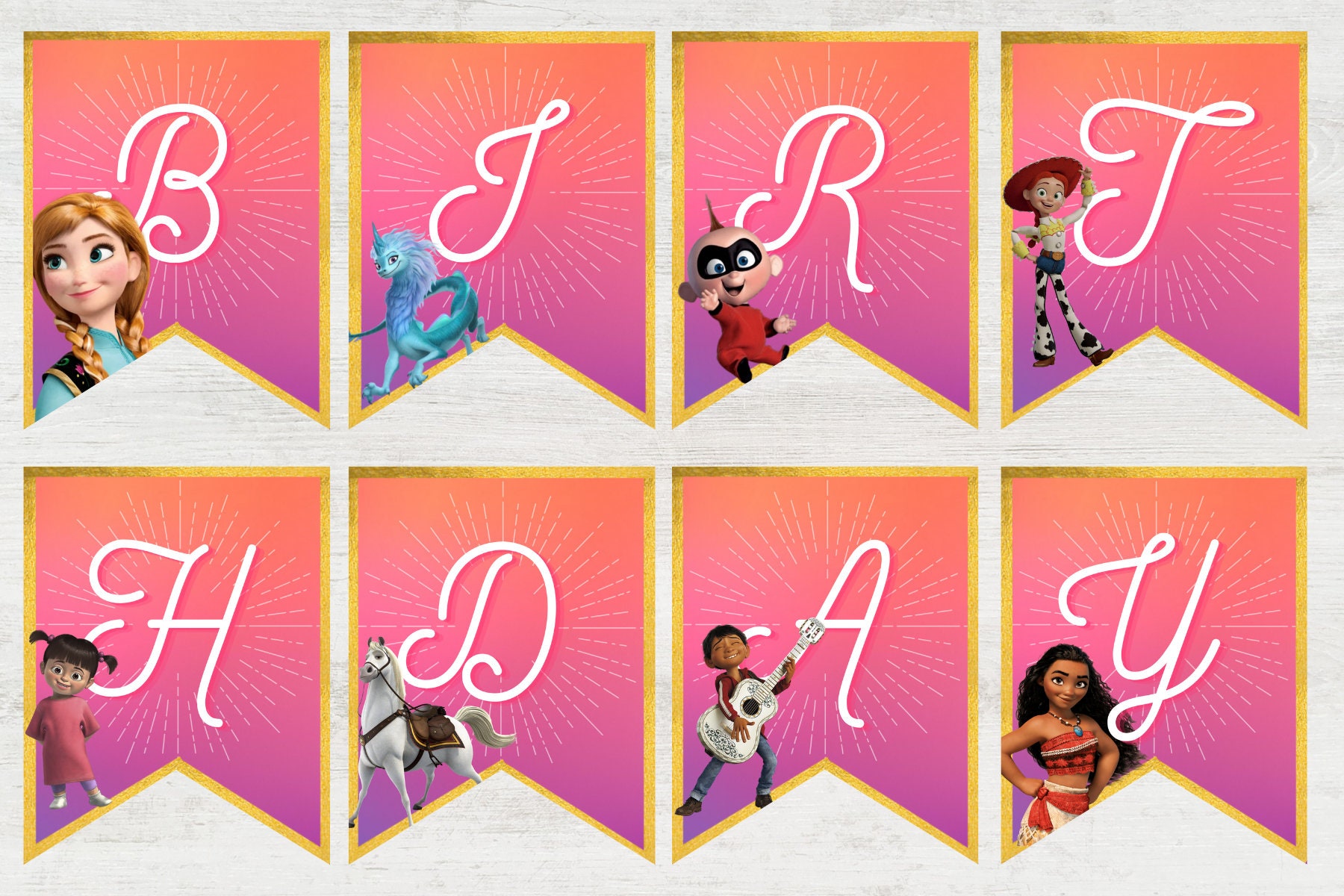 Disney Character Themed Birthday Banner Digital DIY Printable | Etsy