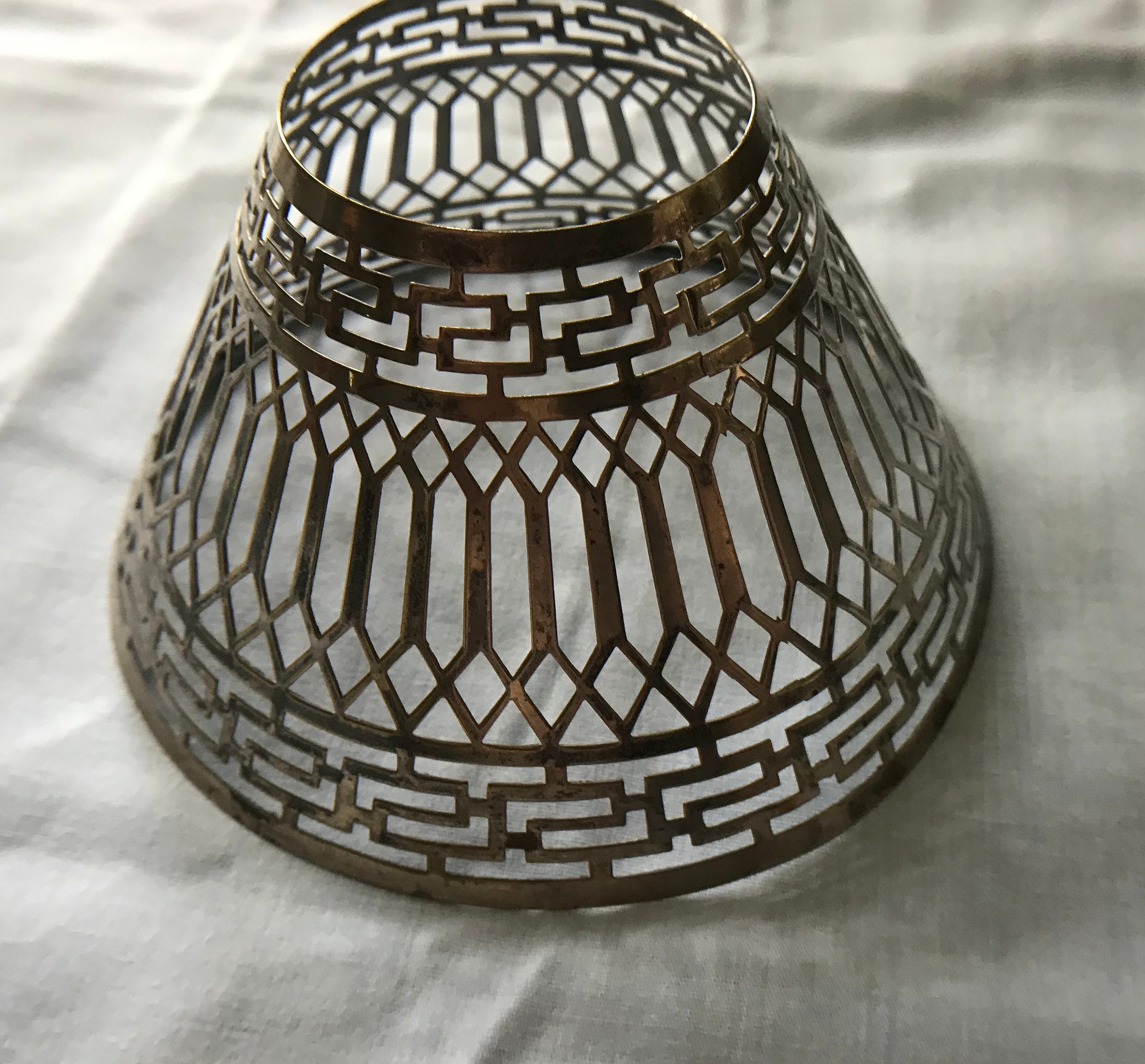 Antique quartz beaded candle lamp shade filigree brass/silver Etsy