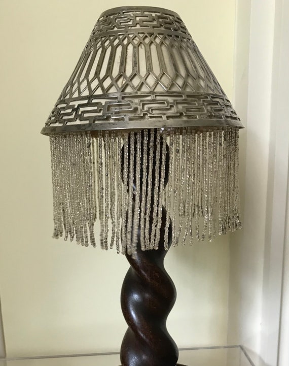 Antique Quartz Beaded Candle Lamp Shade Filigree Brass/silver Etsy