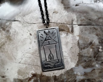 The Hermit IX tarot card, pendant, silver sterling, DnD, divination jewelry, handmade, protection, medieval, lanterns, witchy, wicca