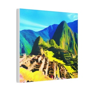 Machu Picchu Painting| Machu Picchu Print| Peru Print| Peru Painting| Colorful Oil Painting Print| Peru Travel Peru Canvas 12&quot; x 12&quot;