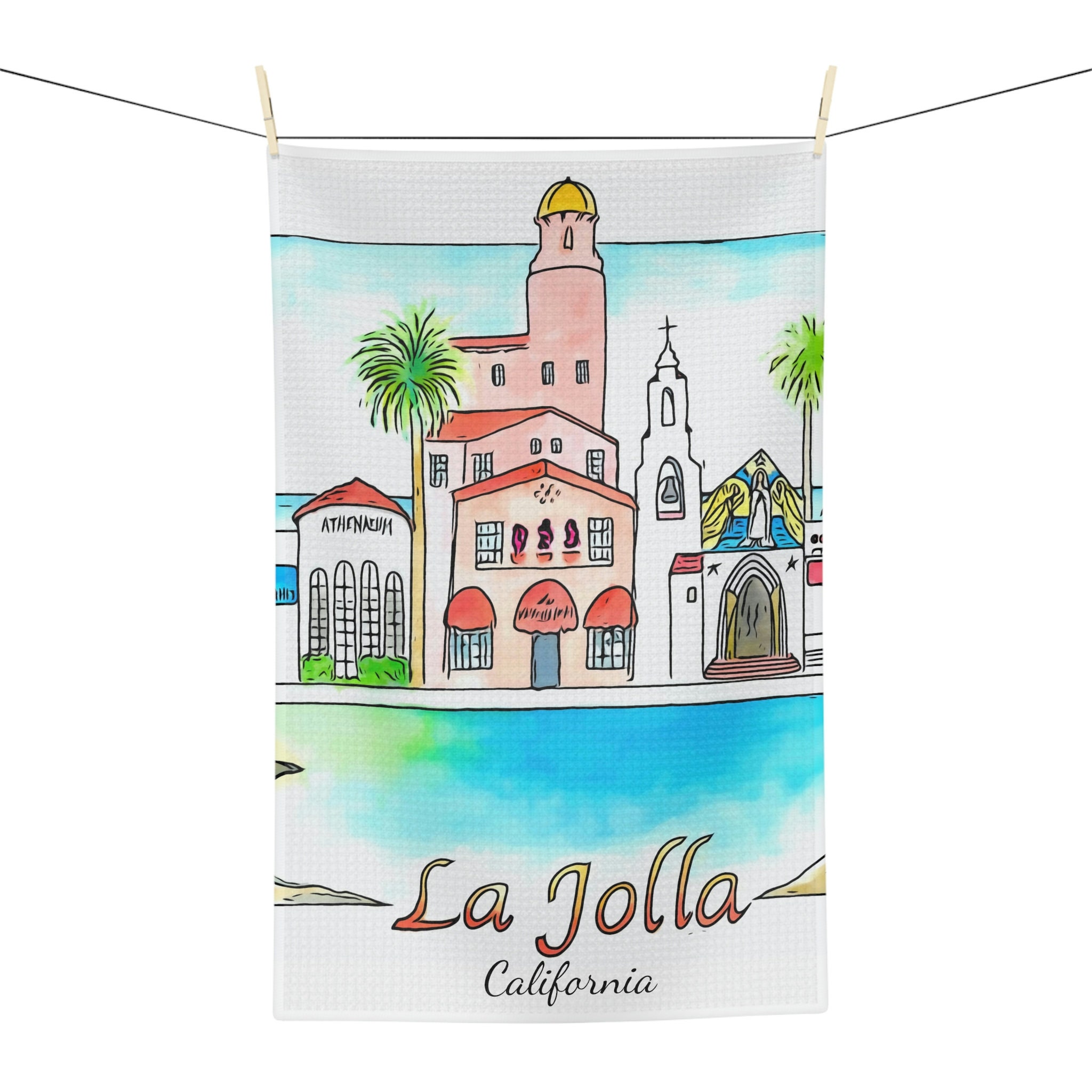 La Jolla California, La Jolla Towel, La Jolla Gift, California Kitchen Towel, La Jolla Souvenir