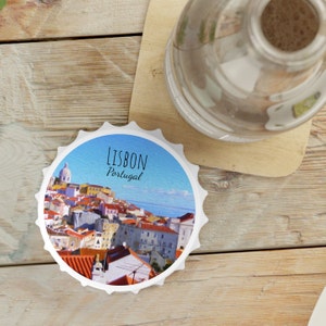 Lisbon Magnet, Lisbon Portugal Magnet and Bottle Opener, Lisbon Souvenir, Lisbon Portugal gift, Lisbon House Warming Gift
