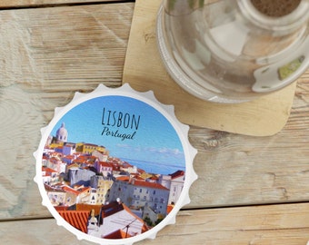 Lisbon Magnet, Lisbon Portugal Magnet and Bottle Opener, Lisbon Souvenir, Lisbon Portugal gift, Lisbon House Warming Gift