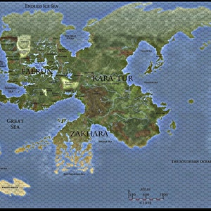 Toril Faerun + Maztica + Kara-Tur + Baldur's Gate + Neverwinter Weltkarte - PNG Format mit nummerierten Sechsecken - Dungeons Dragons - Download