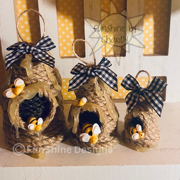 Farmhouse bee hive*bee skep*set of 3*decor*order set or individual
