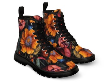 Nocturnal Beauty Women's Canvas Boots with Floral Graphics Dark Background Elegant Style Sturdy Resistance Adventures in Style and Charm