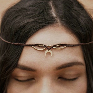 Boho Tiara Lumina with moon pendant brass adjustable necklace boho headdress hippie gypsy Indian summer festival image 1