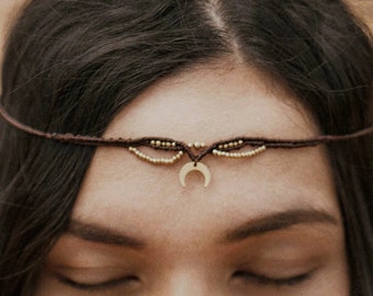 Boho Tiara «Lumina» with moon pendant • brass • adjustable • necklace • boho headdress • hippie • gypsy • Indian • summer • festival