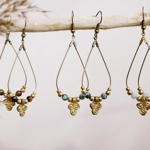 boho earrings with Indian brass pendants and gemstones - jewelry - gift - present - hippie - Indian - oriental - festival - summer