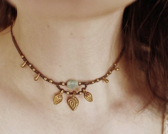 Macrame choker «Saira» with brass pendants and gemstone - boho - jewelry - gift - present - hippie - oriental - festival - summer