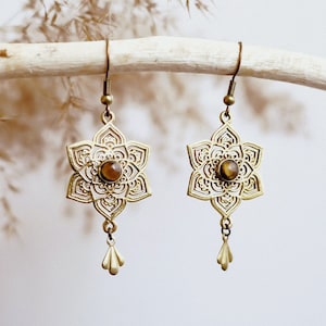 Boho mandala earrings with gemstone - jewelry - hippie - Indian - oriental - ornament - festival - gift - present - mother's day - easter