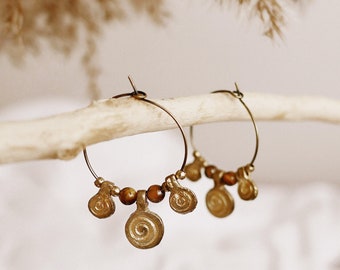 Boho hoop earrings «Aseemata» with spirals and gemstone beads • Brass • Jewelry • Gift • Hippie • Oriental • Festival • Summer