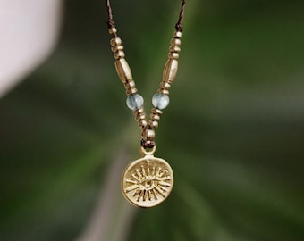 simple necklace with gold-plated evil eye • Boho style • Beach outfit • Festival accessories • Hippie necklace • Best friend gift