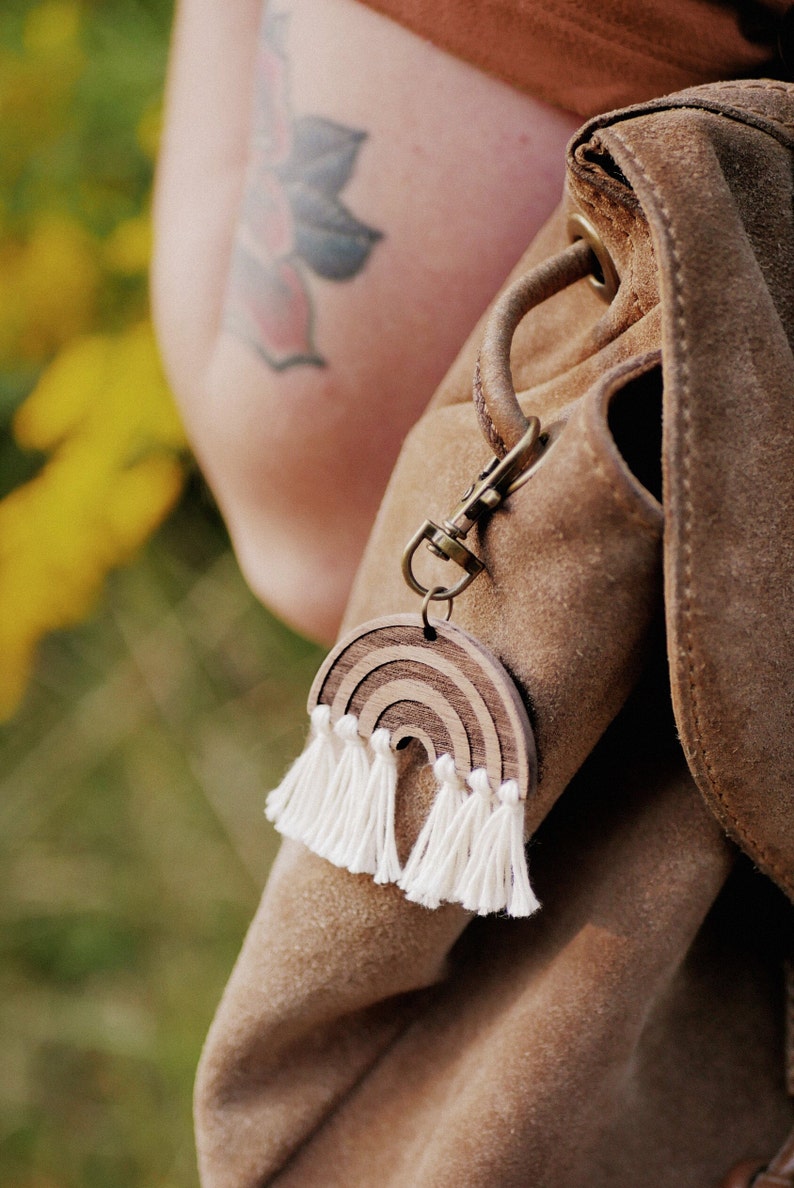 rainbow keychain made from wood handmade present gift boho bag backpack accessoire accessory decor image 7