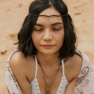 Boho Tiara Lumina with moon pendant brass adjustable necklace boho headdress hippie gypsy Indian summer festival image 4