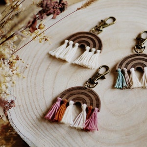 rainbow keychain made from wood handmade present gift boho bag backpack accessoire accessory decor image 1