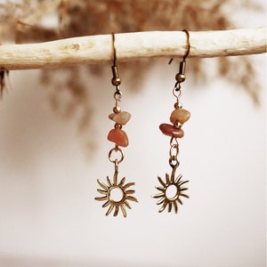 Boho drop earrings «Sollalia» with sun and gemstone splinters • Jewelry • Brass • Gemstone • Hippie • Summer • Festival