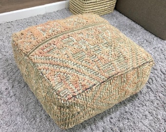 Floor Cushion Cover Vintage 24x24” | Moroccan Berber Floor Pillow Upcycled From Hand Knotted Wool Rug | Floor Seating Pillow Boho