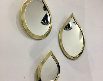 Lot de 4 gouttes d’eau Miroirs marocains | Miroirs suspendus muraux en laiton | | de jeu de miroirs irréguliers Miroirs en cuivre marocains