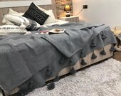 Cozy Throw Blanket Pom Pom Boho Soft Hand Loomed Bedspread King Size 9.9 6.6 Ft Couch Cover Throw Tassels Throw Blanket HIGH QUALITY