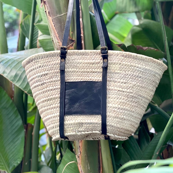 Handmade Straw Basket Bag Leather Handles | French Market Bag | Beach Bag