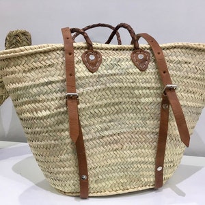 Natural Basket Backpack Leather Handles Entirely Handmade | French Market Basket Bag | Shopping Bag | Beach Backpack Basket Functional Chic