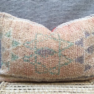 Moroccan Kilim Pillow 24x16 Vintage | Boho Throw Lumbar Pillow | Decorative Moroccan Cushion Cover Hand Knotted | Rug Cushion Cover