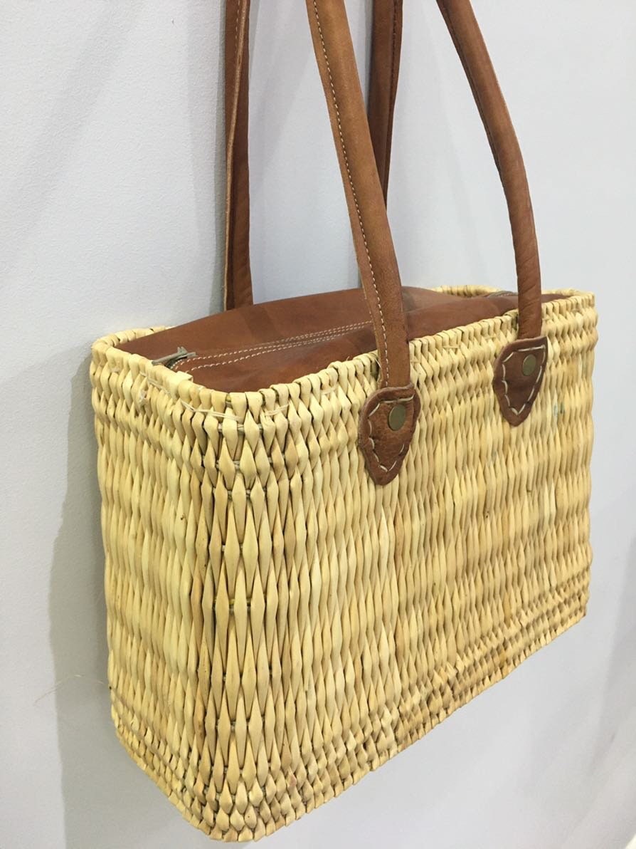 Natural Straw Raffia Bag Brun Leather Wicker Woven Bag Straw | Etsy