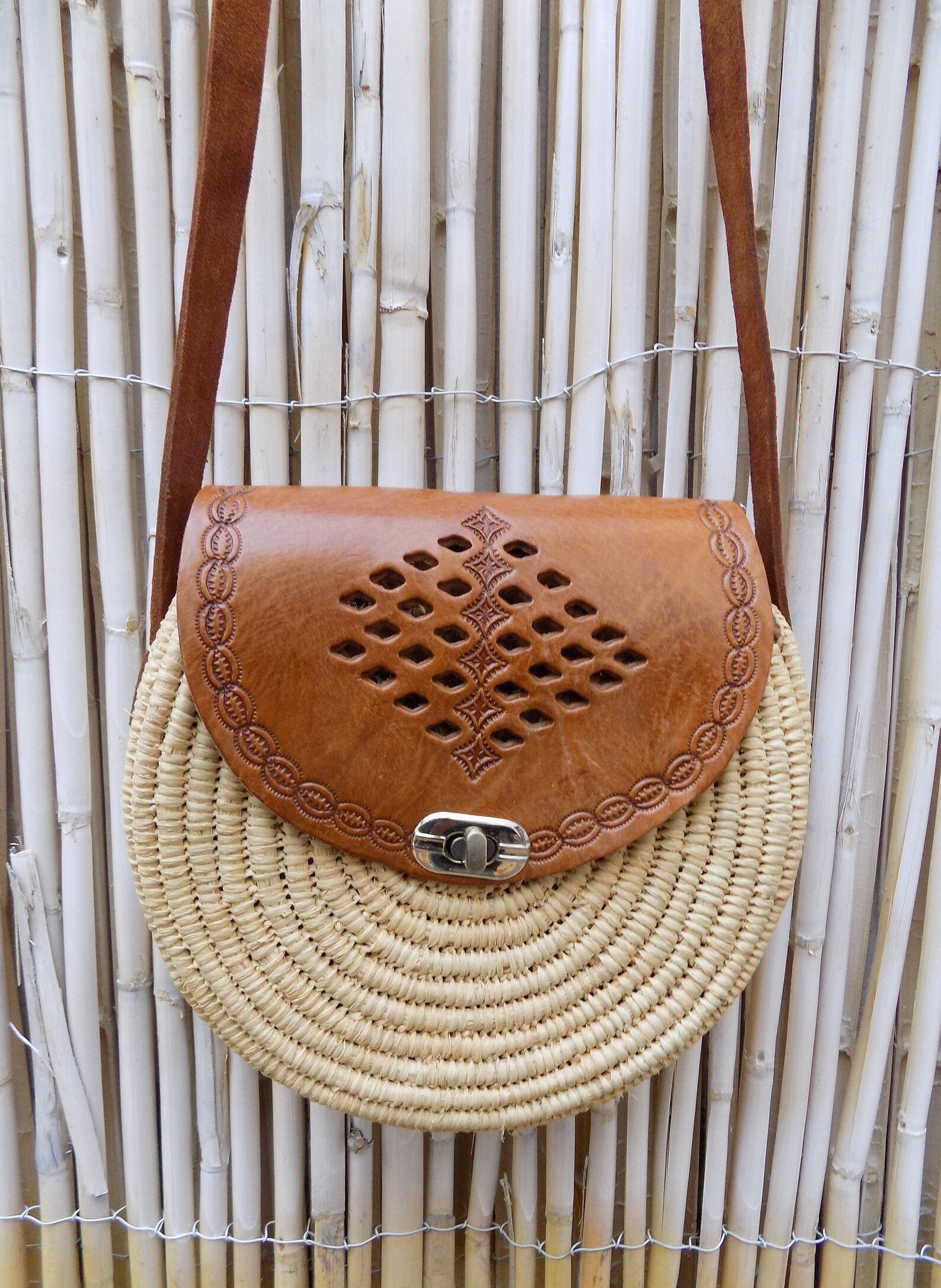 Raffia Bag, Crossbody Bag, Moroccan Raffia Handbag, Small Round ...