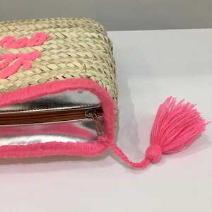 Cartera de paja personalizada / Cartera con nombres / Bolsa de maquillaje de paja con monograma / Cartera de rafia / Cartera de dama de honor