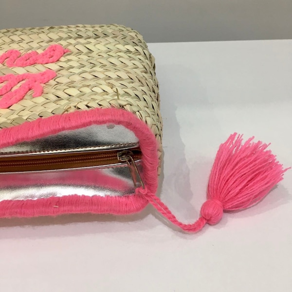 Personalized Straw Clutch | Clutch With Names | Monogram Straw Makeup Bag | Raffia Clutch | Bridesmaid Clutch