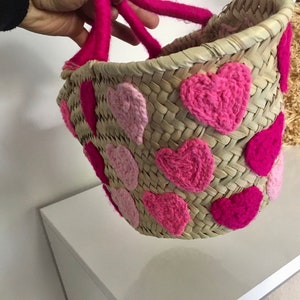 Lot van 10 gepersonaliseerde mini-strozakjes met wol | Handgeweven tassen van stro, maat 5, hartjesontwerp ALLE KLEUREN beschikbaar | Gratis expresverzending