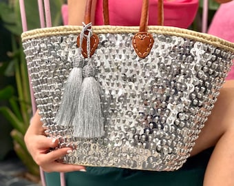 Panier en osier paillettes 100% fait main