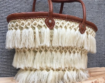 Woven Straw Basket Bag With Tassels Leather Handles | French Market Bag | Beach Bag | Shopping Bag | Bridesmaids Gifts