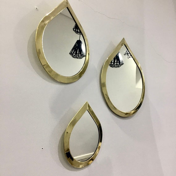 Lot de 4 gouttes d’eau Miroirs marocains | Miroirs suspendus muraux en laiton | | de jeu de miroirs irréguliers Miroirs en cuivre marocains