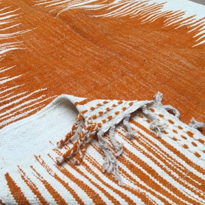 Beautiful Moroccan Zanafi Rug White & Orange 6.5x10 | Handloomed Flat Berber Rug 100% Wool