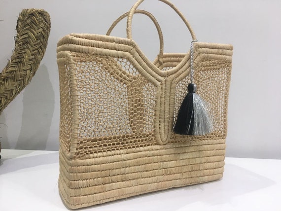 Butterfly Raffia Bag Straw Handmade | French Basket Wicker Bag Sturdy Handles | Beach Tote Bag | Basket Bag Natural Raffia | Boho handbag