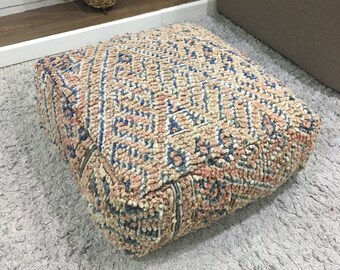 Lot of 4 Vintage Fluffy Berber Floor Cushion 24x24 Beni Mguild Tribe | Moroccan Berber Wool Kilim Pouf