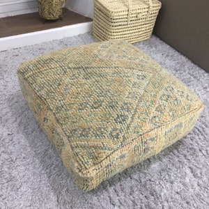 Moroccan Floor Cushion Vintage 24x24 | Berber Kilim Pouf | Giant Floor Pillow