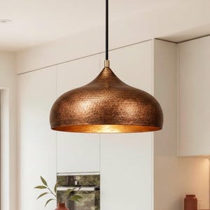 Gehämmerte Messingkuppel Pendelleuchte - Handgefertigte marokkanische Bronze-Deckenleuchte für Kücheninsel, rustikale moderne Hängeleuchte