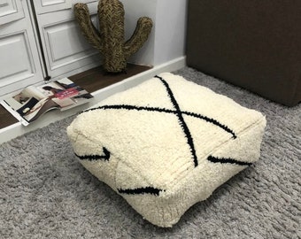 Bodenkissen 60x60 cm | Beni Ourain Bodenkissen Sitzkissen | marokkanischer Bodenpouf | Kommt Ungefüllt | Express Versand weltweit
