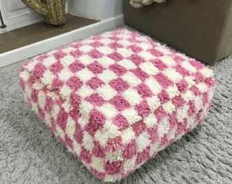 Checkered Moroccan Pouf 24x24 | Wool Square Moroccan Floor Kilim Pouf | Floor Cushion | Giant Floor Seating Pillow | Morrocan Floor Cushion