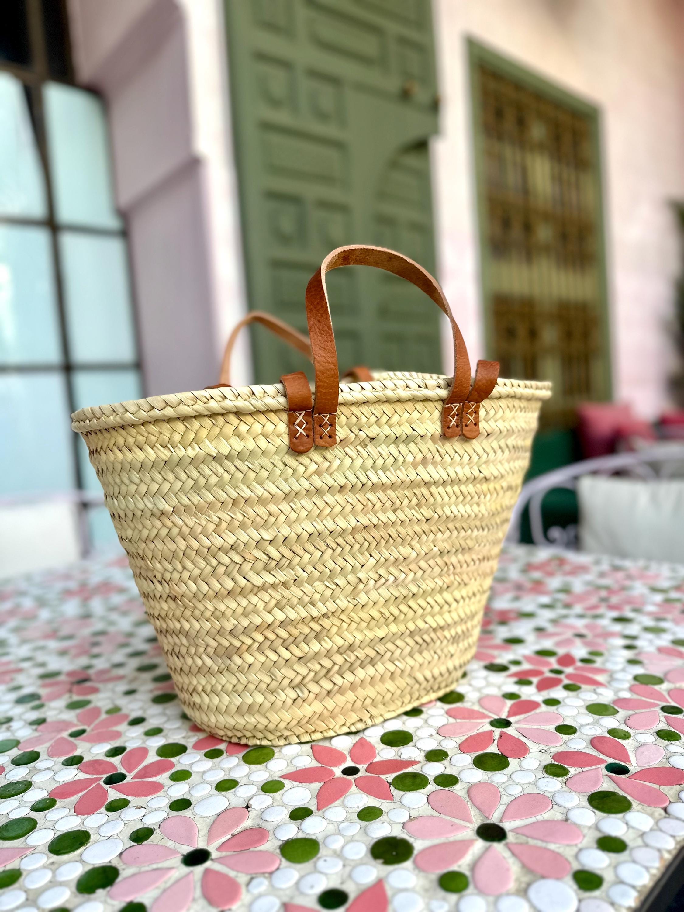 Handwoven Straw Bag With Leather Accents French Market Basket, Eco ...